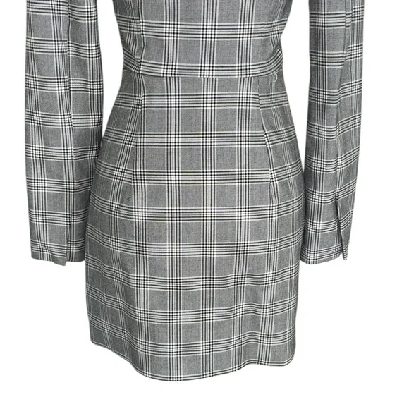 Zara Black & White Plaid Wrap Front Rhinestone Button Blazer Mini Dress - XS - Picture 12 of 16